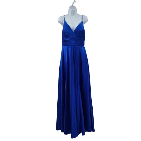Satin Formal Royal blue long dress high slit Sz 12 Prom Party Elegant wedding - Picture 4 of 14